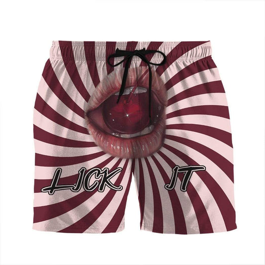 Funny Shorts Lick It Lips And Candy Beach Shorts Red Pink