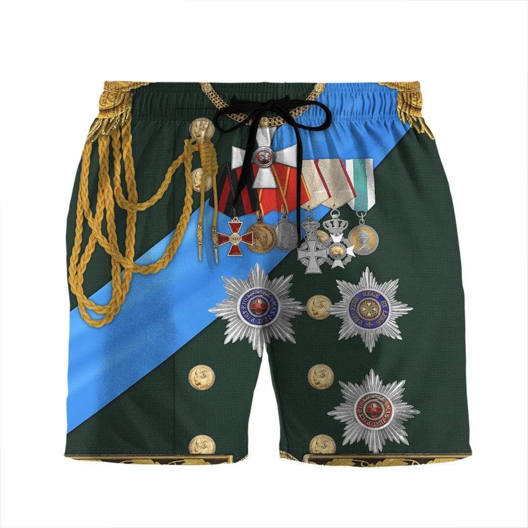 Historical Shorts Historical Nicholas II Costume Beach Shorts Green Blue