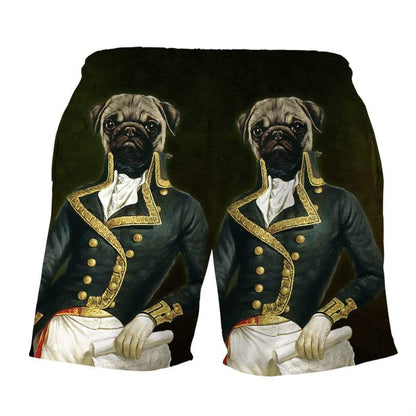 Historical Shorts Historical Pug Dog Portrait Beach Shorts Black