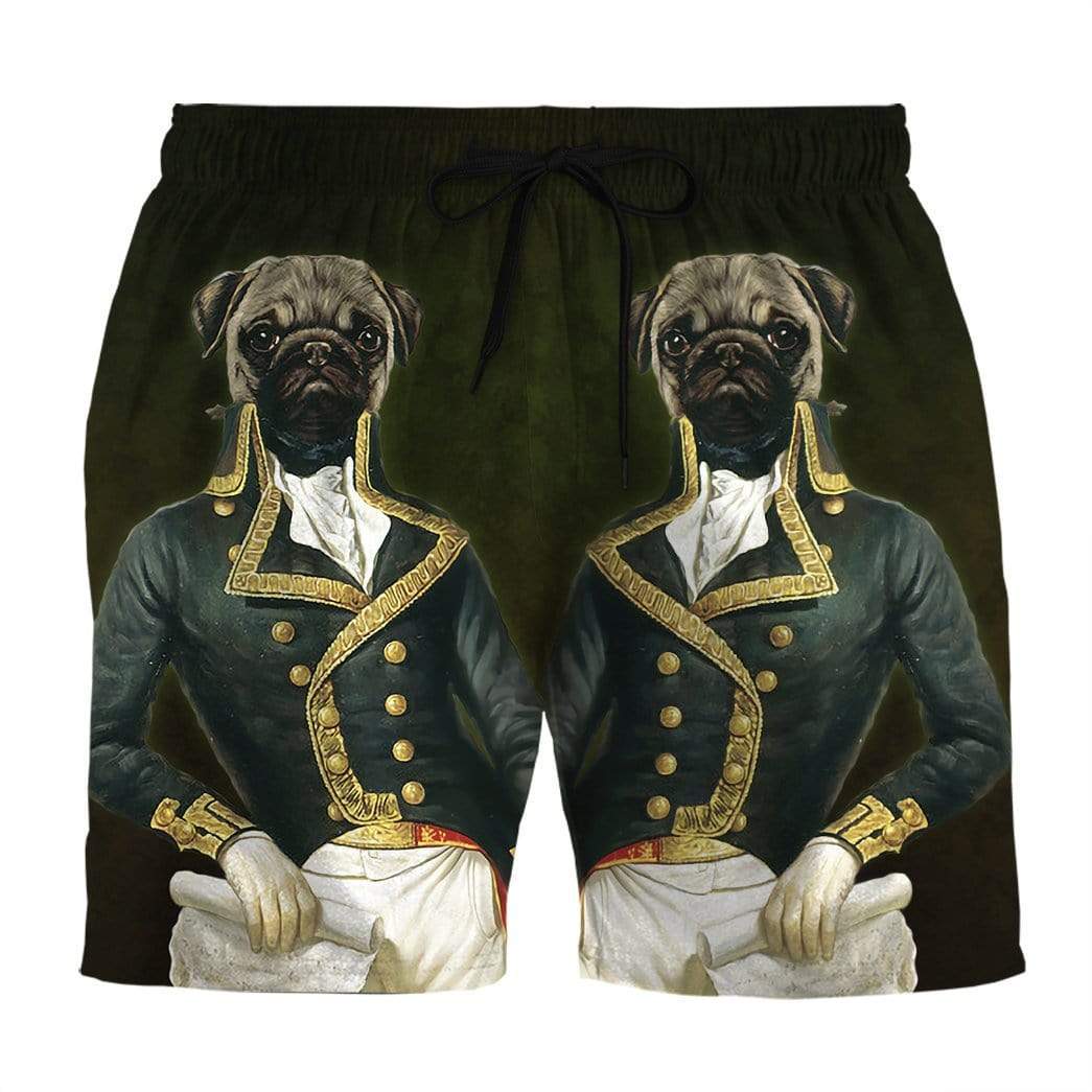 Historical Shorts Historical Pug Dog Portrait Beach Shorts Black