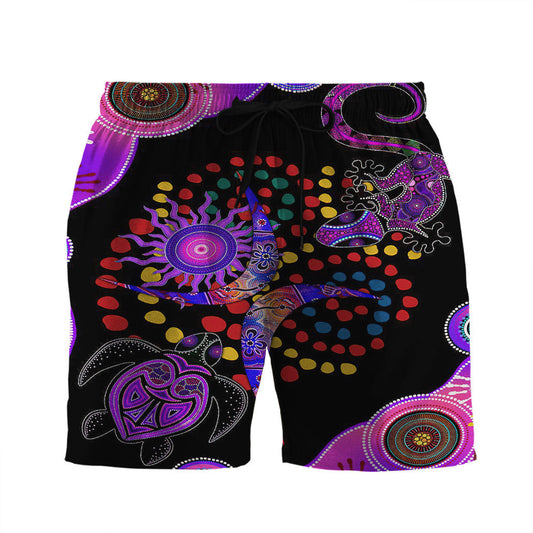 Turtle Shorts Henna Art Style Turtle Lizard Beach Shorts Black Purple