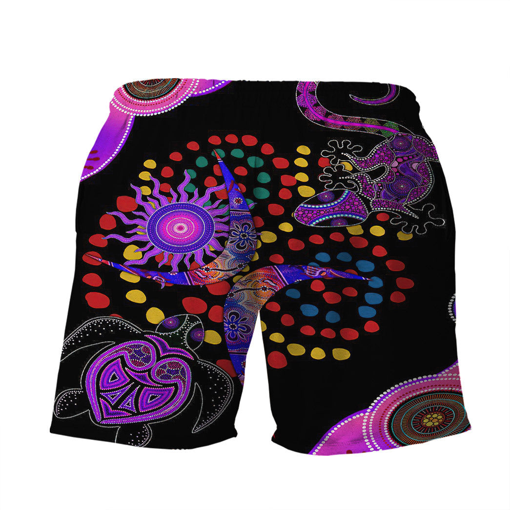 Turtle Shorts Henna Art Style Turtle Lizard Beach Shorts Black Purple