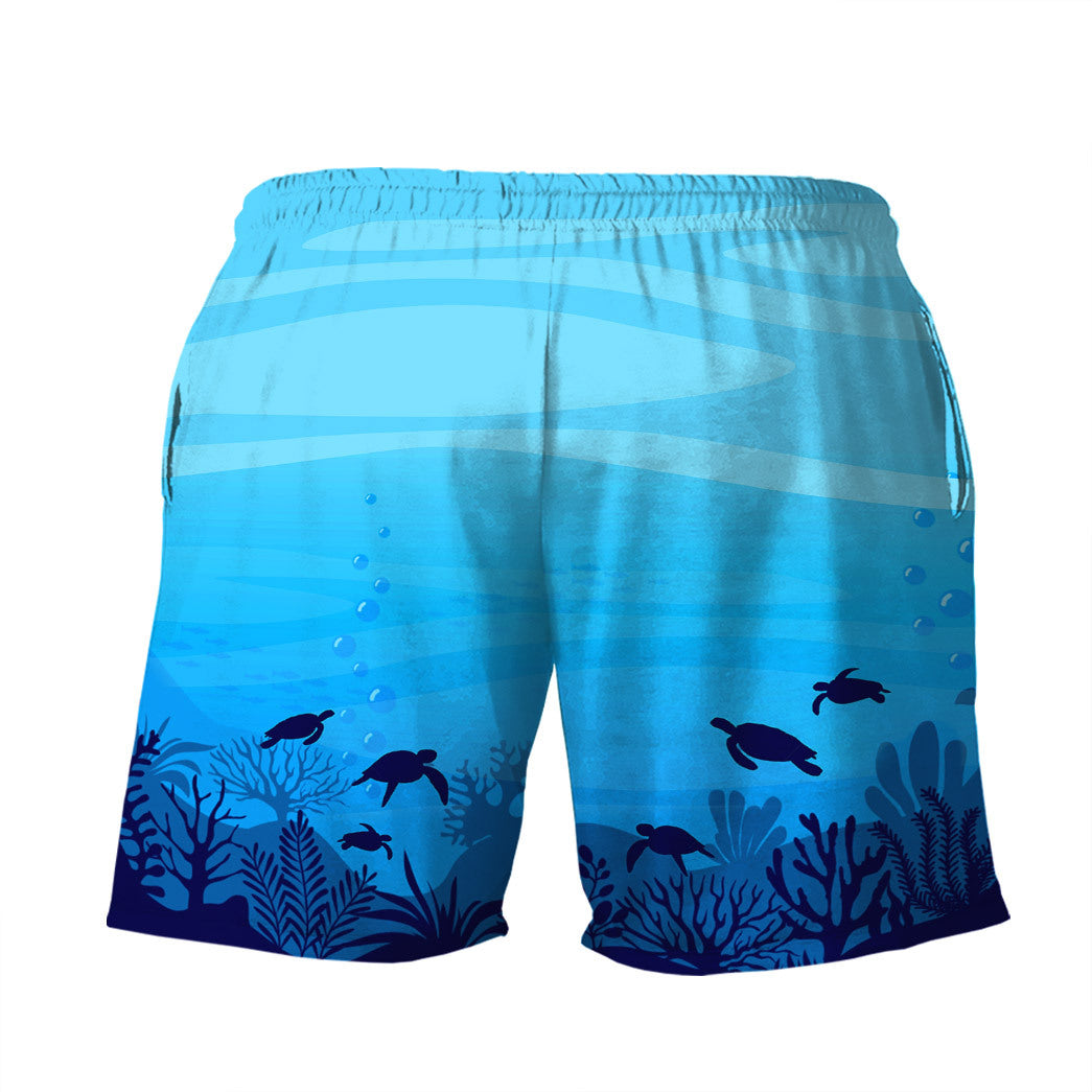 Turtle Shorts Sea Turtle Graphic Silhouette Beach Shorts Blue