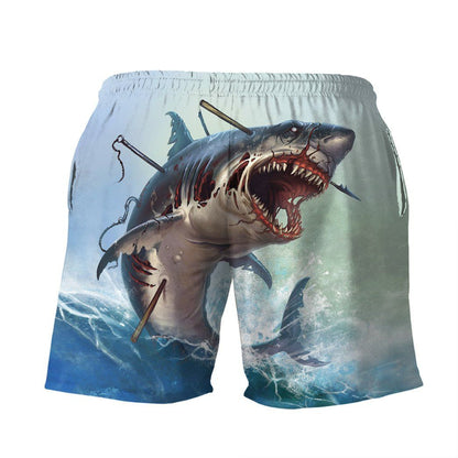 Shark Shorts Monster Shark In Ocean Graphic Beach Shorts Blue