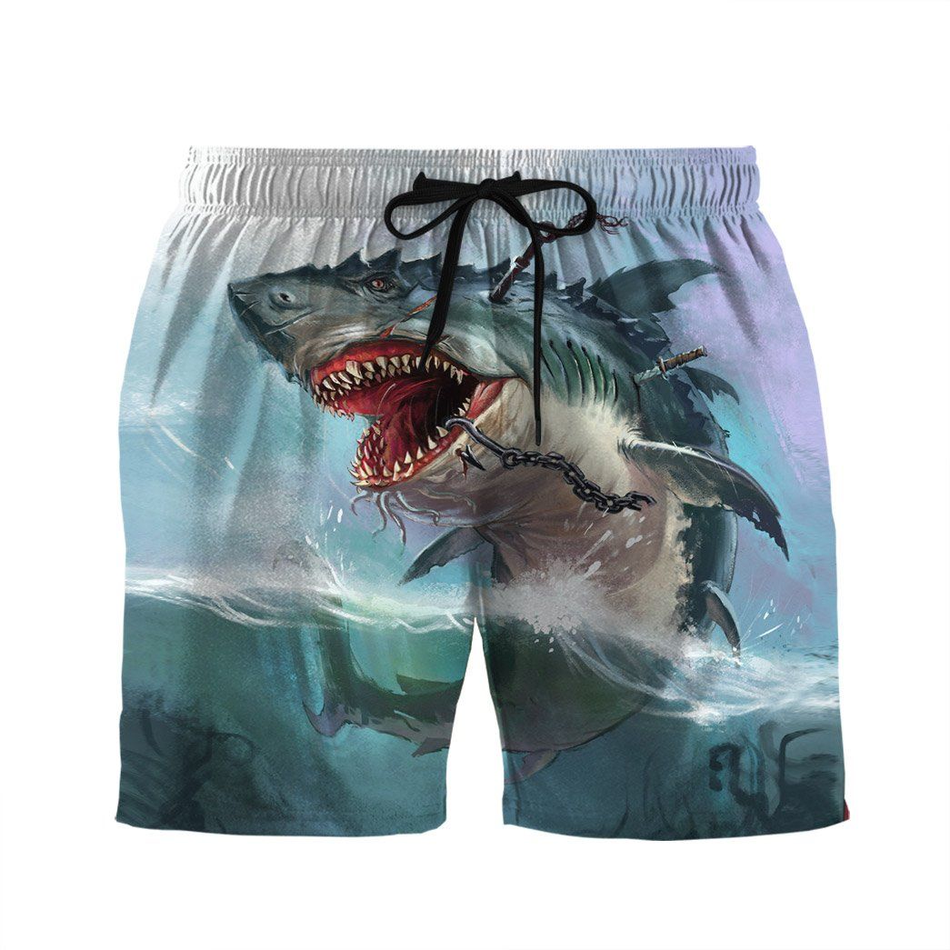 Shark Shorts Monster Shark In Ocean Graphic Beach Shorts Blue