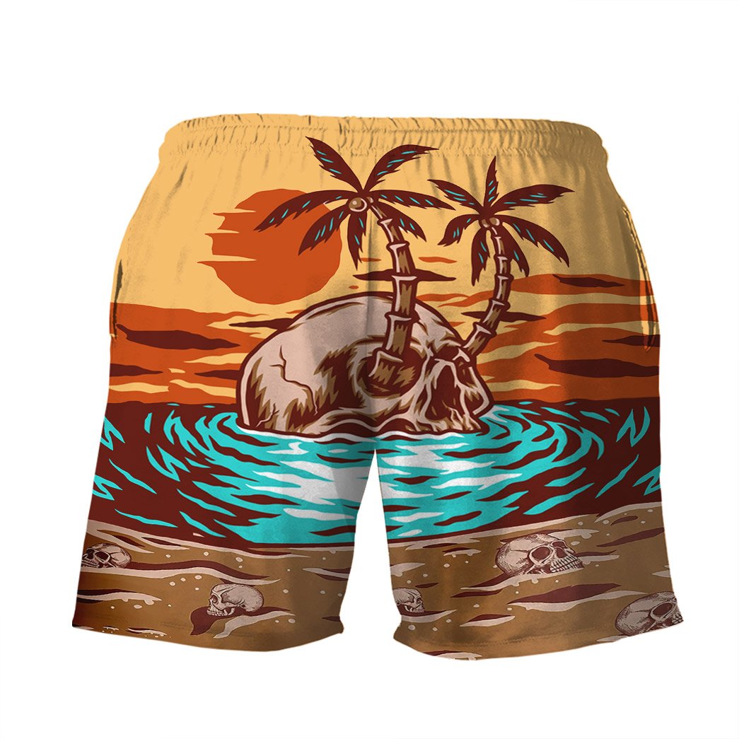 Skull Shorts Skull Summer Beach Sunset Beach Shorts Orange