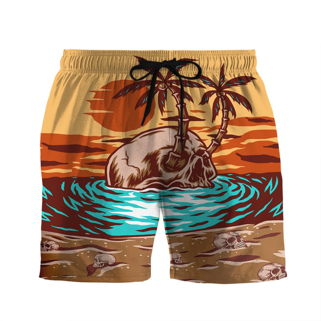 Skull Shorts Skull Summer Beach Sunset Beach Shorts Orange