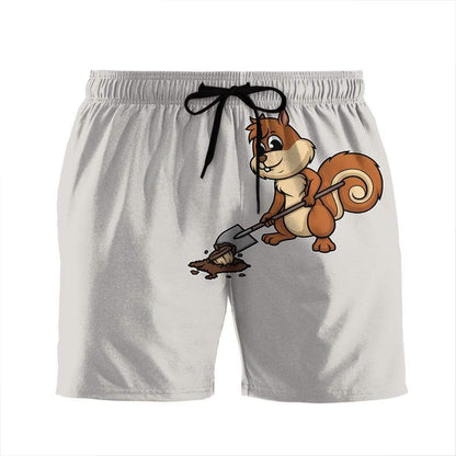 Funny Shorts Funny Squirrel Hiding Nuts Beach Shorts White