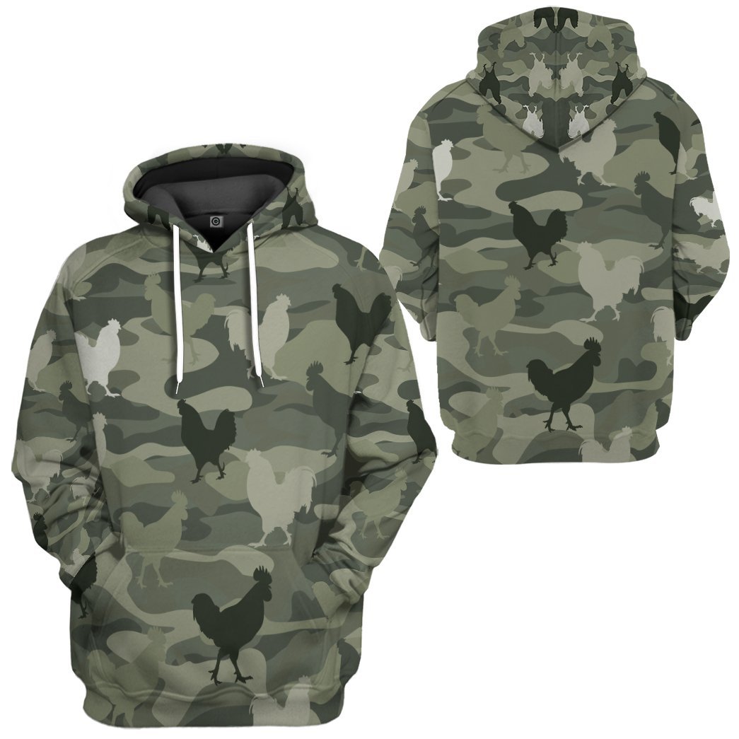Chicken Hoodie Chicken Silhouette Camouflage Pattern Hoodie Green Unisex
