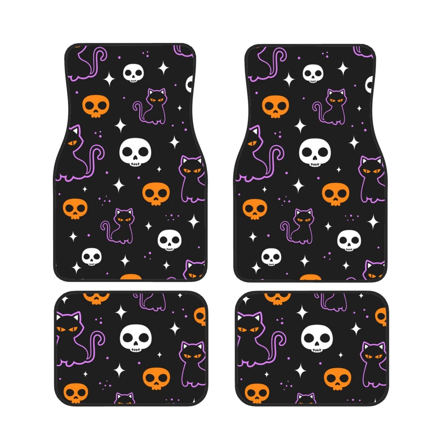 Halloween Car Mats Halloween Cute Cat Skull Star Pattern Car Floor Mats Black Purple