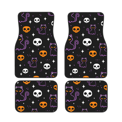 Halloween Car Mats Halloween Cute Cat Skull Star Pattern Car Floor Mats Black Purple