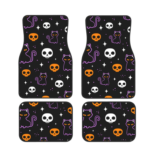 Halloween Car Mats Halloween Cute Cat Skull Star Pattern Car Floor Mats Black Purple