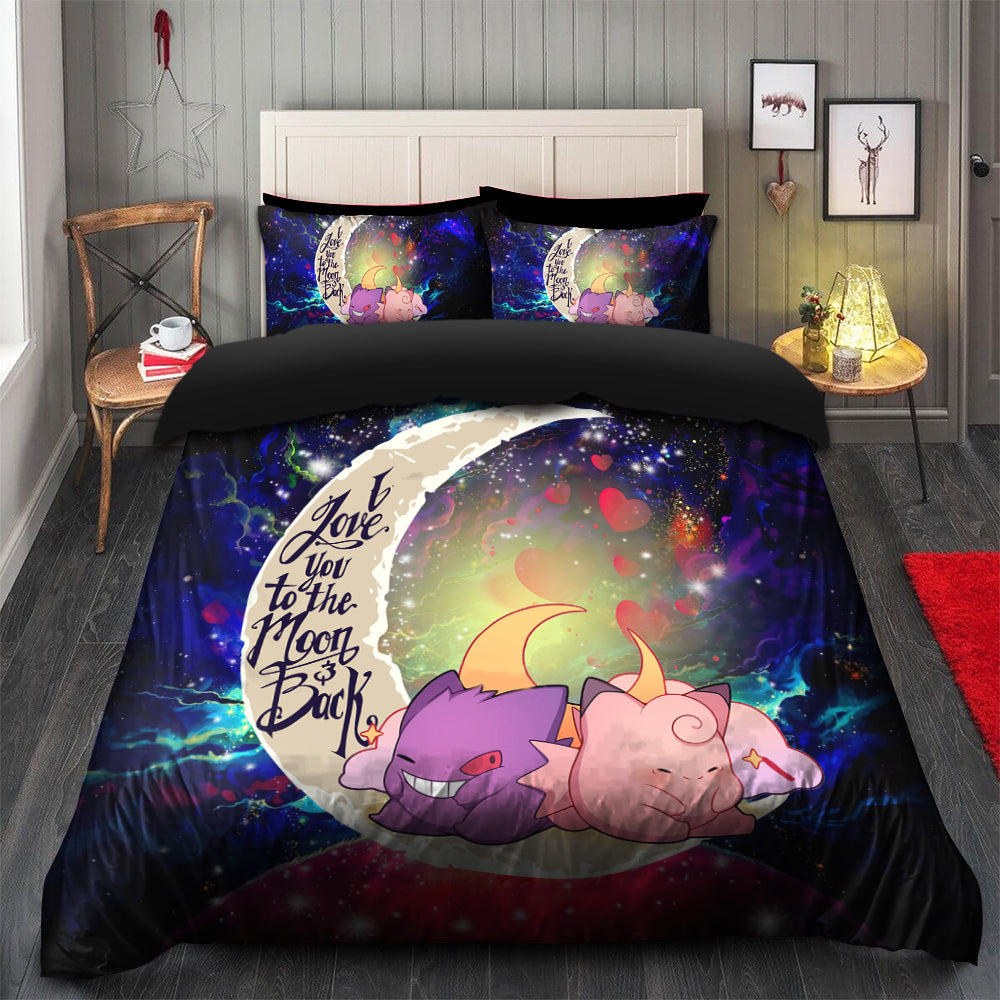 Gengar And Clefable Cute Love You To The Moon Galaxy Bedding Set