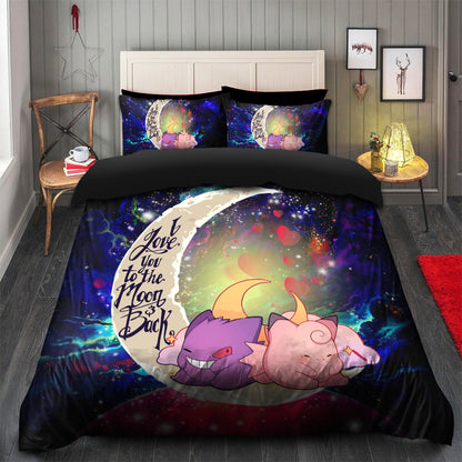 Gengar And Clefable Cute Love You To The Moon Galaxy Bedding Set