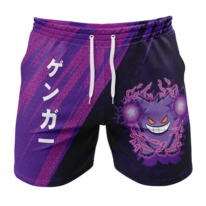 PKM Shorts PKM Gengar Attack Graphic Beach Shorts Purple