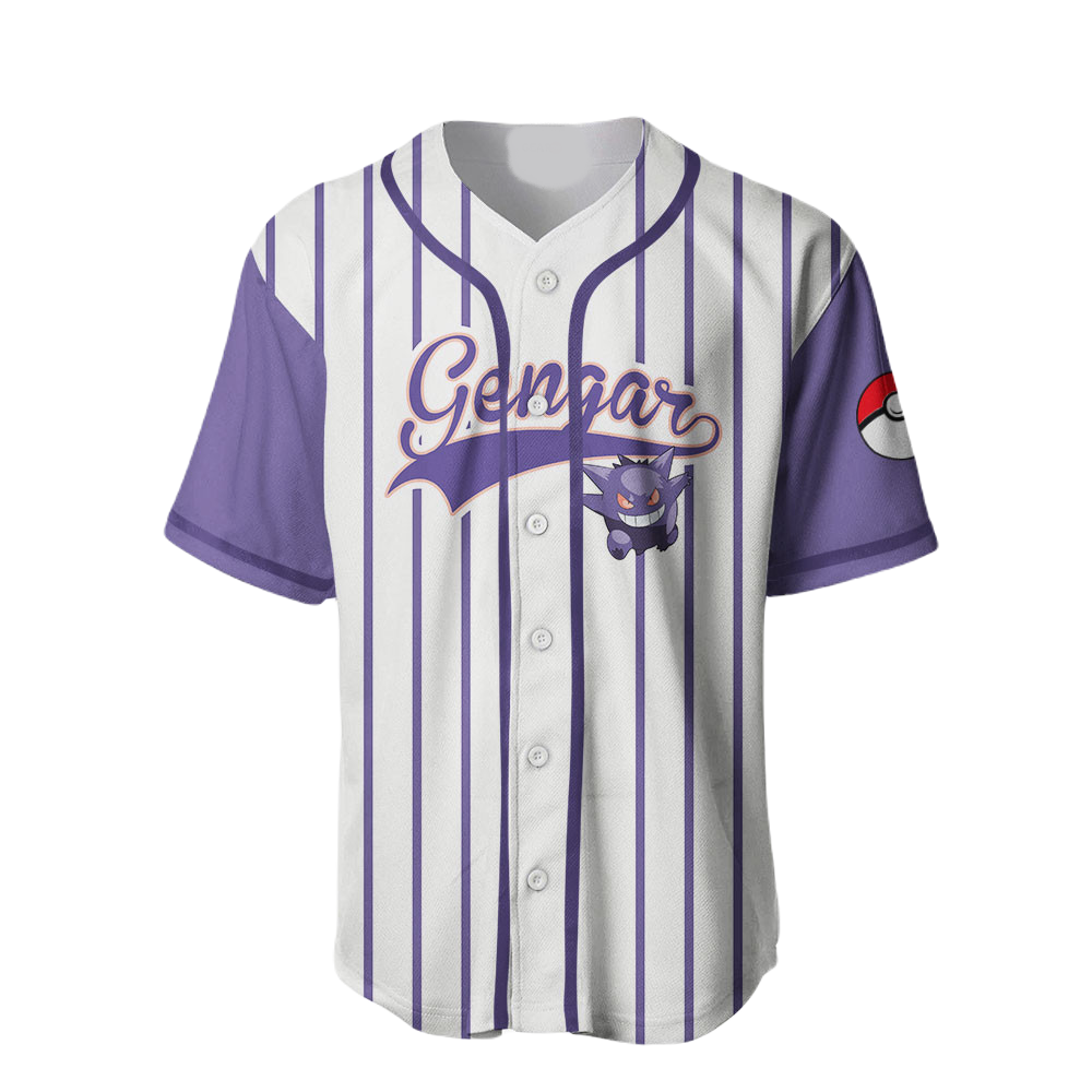 PKM Baseball Jersey PKM Gengar Graphic Jersey Shirt Purple White Unisex