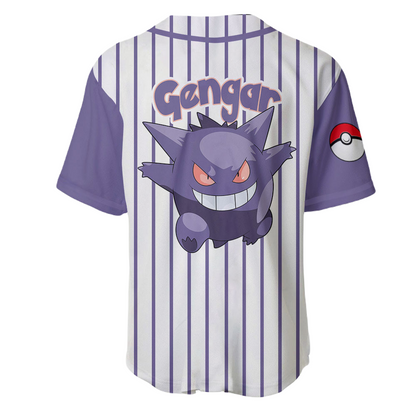 PKM Baseball Jersey PKM Gengar Graphic Jersey Shirt Purple White Unisex