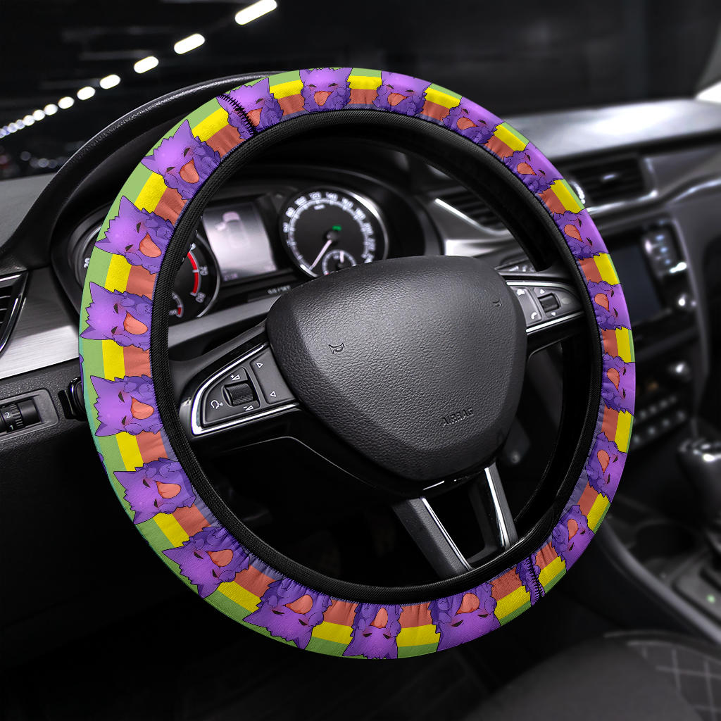 PKM Steering Wheel Cover Chibi PKM Happy Gengar Pattern Driving Wheel Cover Colorful