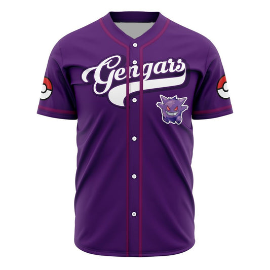 PKM Baseball Jersey PKM Gengars Shadow Ball Pokeball Pattern Jersey Shirt Purple Unisex