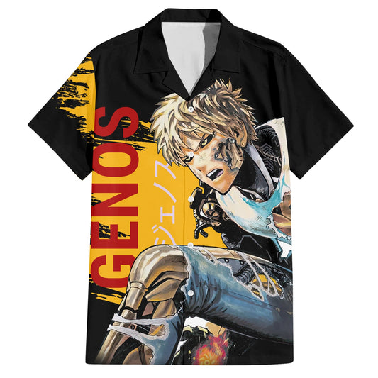 One Punch Man Hawaii Shirt One Puch Man Genos Hero Graphic Hawaiian Shirt Black Yellow Unisex
