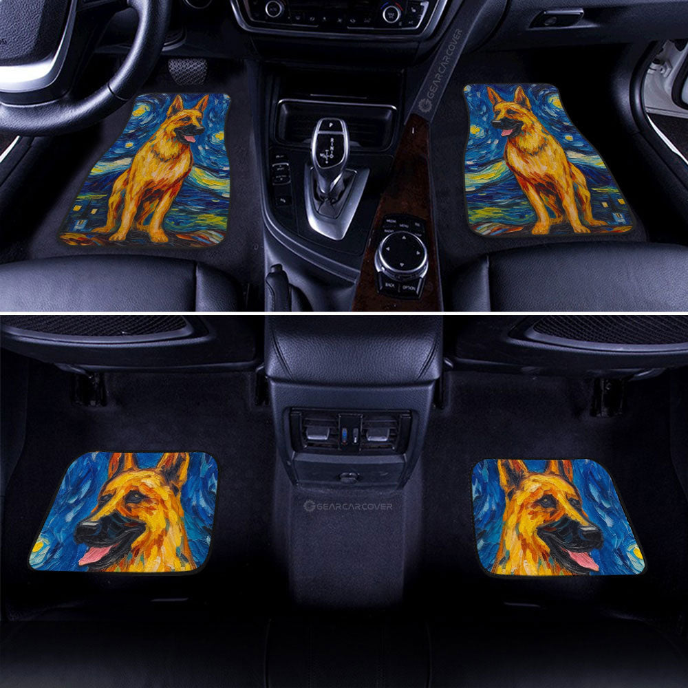 Dog Car Floor Mats Watercolor German Shepherd Dog Starry Night Car Mats