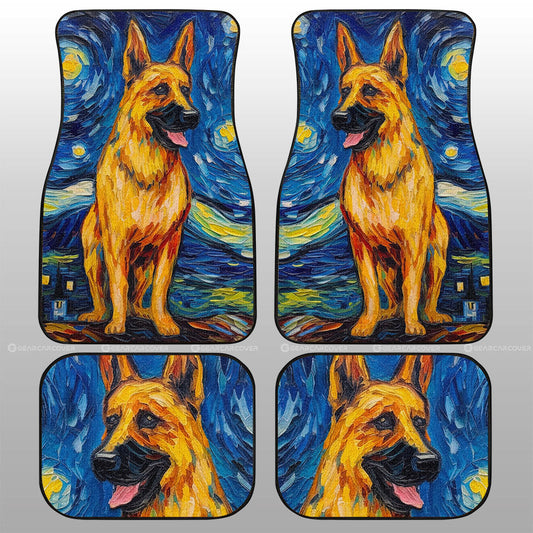 Dog Car Floor Mats Watercolor German Shepherd Dog Starry Night Car Mats