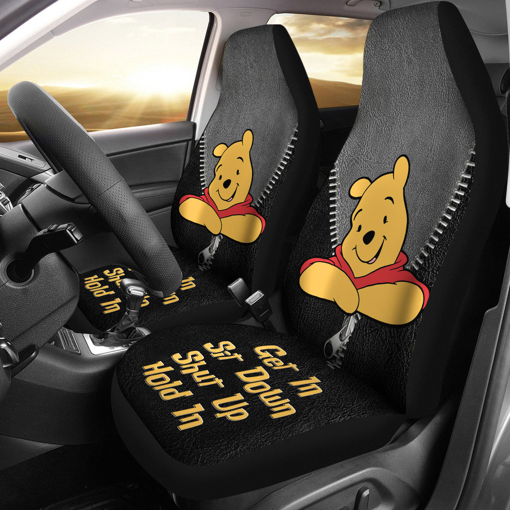 WTP Car Seat Covers Pooh Get In Sit Down Shut Up Seat Covers Black