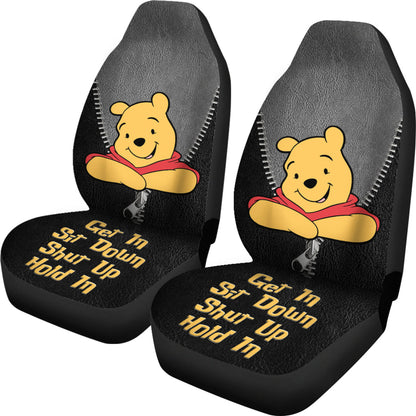 WTP Car Seat Covers Pooh Get In Sit Down Shut Up Seat Covers Black