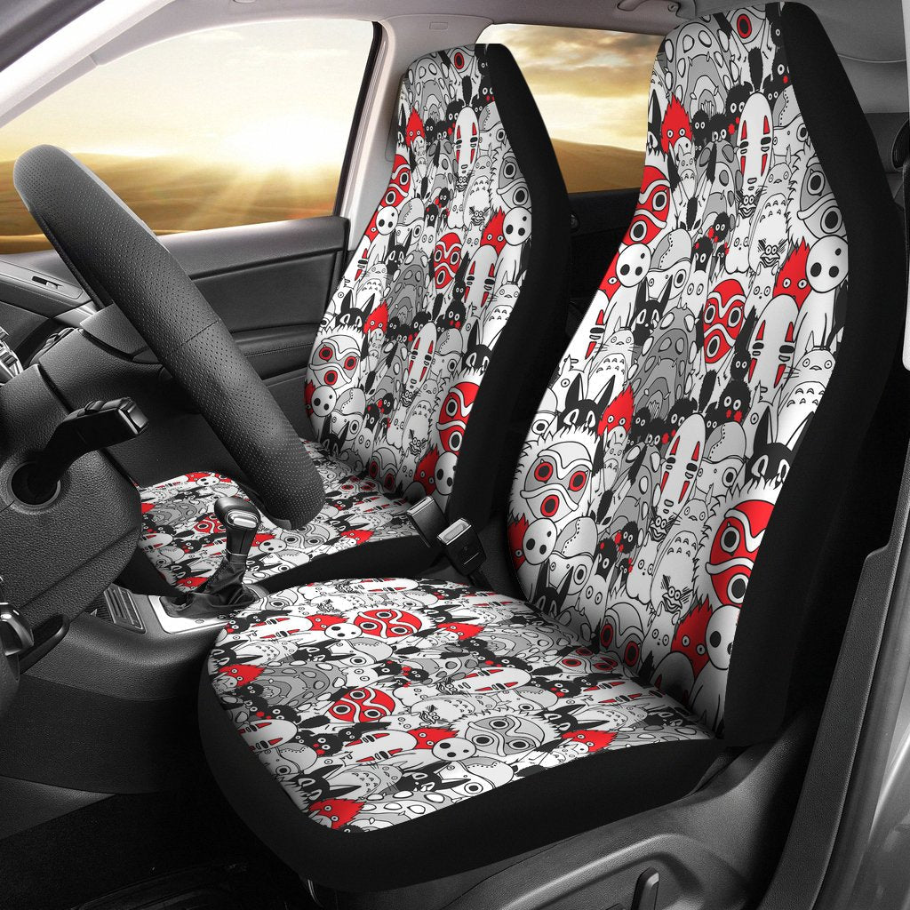 SGhibli Car Seat Covers SGhibli Characters Pattern Seat Covers White Gray