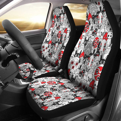 SGhibli Car Seat Covers SGhibli Characters Pattern Seat Covers White Gray