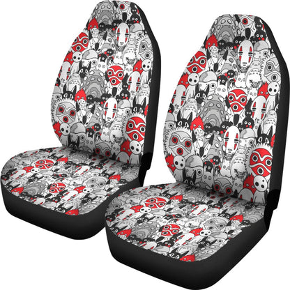 SGhibli Car Seat Covers SGhibli Characters Pattern Seat Covers White Gray