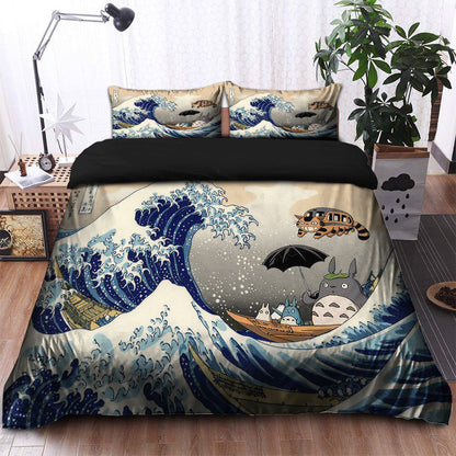 SGhibli Bedding Set Totoro The Great Wave Japan Duvet Covers Colorful Unique Gift