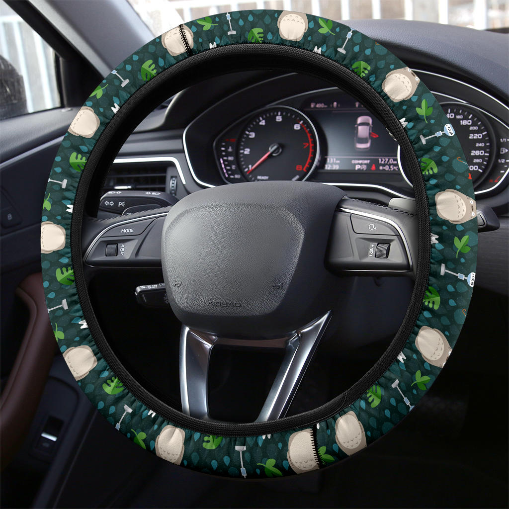 SGhibli Steering Wheel Cover Cute Totoro At Bus Stop In Rain Driving Wheel Cover Green