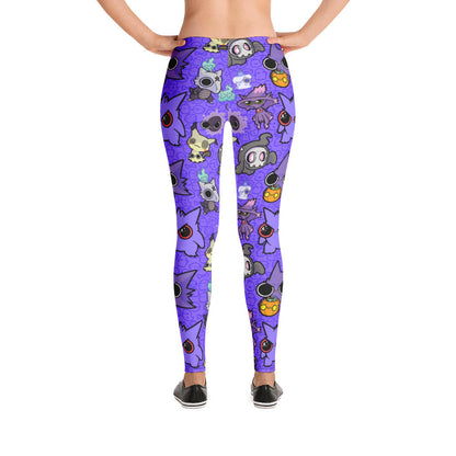 PKM Leggings Chibi Ghost Type PKM Pattern High Waisted Legging Purple For Women