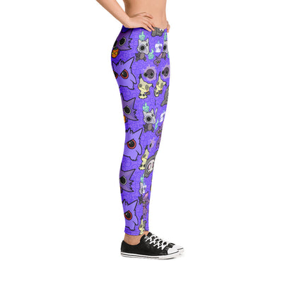 PKM Leggings Chibi Ghost Type PKM Pattern High Waisted Legging Purple For Women