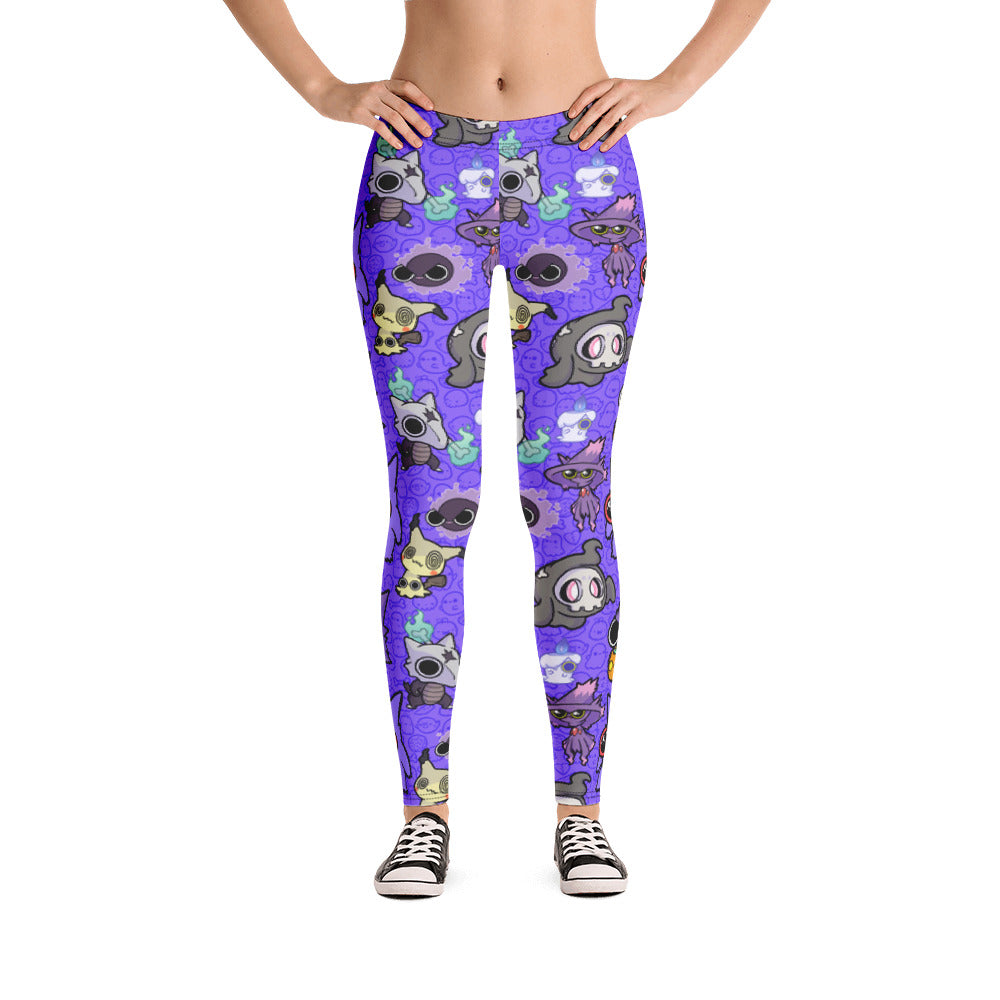 PKM Leggings Chibi Ghost Type PKM Pattern High Waisted Legging Purple For Women