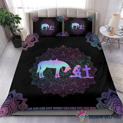 Horse Bedding Set Cross Cowboy And Horse Duvet Covers Black Purple Unique Gift