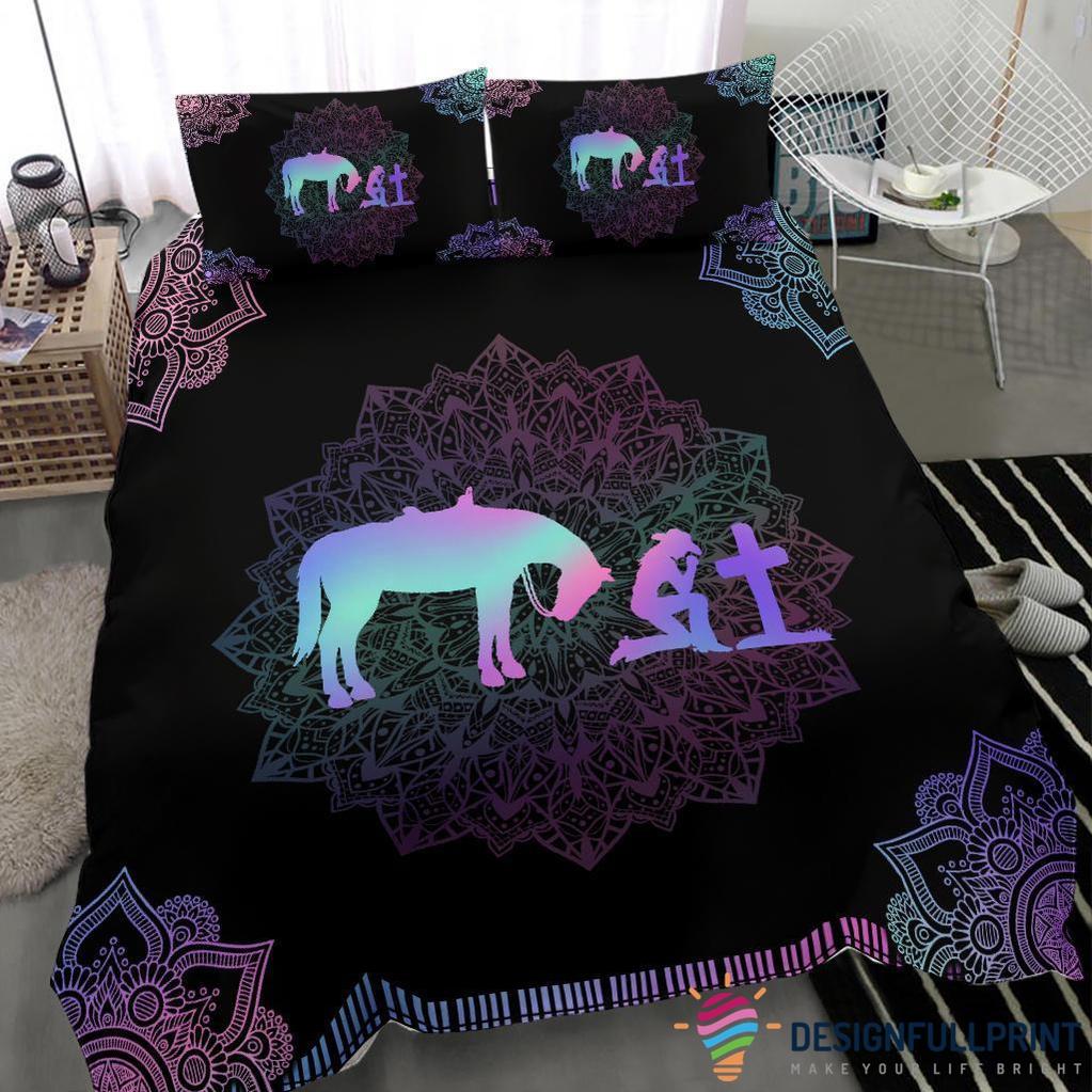 Horse Bedding Set Cross Cowboy And Horse Duvet Covers Black Purple Unique Gift