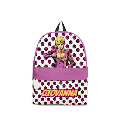 Jojo’s Bizarre Adventure Backpack Giorno Giovanna Character Graphic Symbol Backpacks Pink White