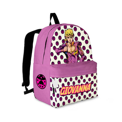 Jojo’s Bizarre Adventure Backpack Giorno Giovanna Character Graphic Symbol Backpacks Pink White