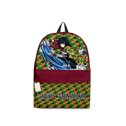 Demon Slayer Backpack Giyu Tomioka Clothes Pattern Backpacks Green Red