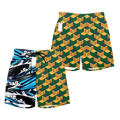 Demon Slayer Shorts Giyu Tomioka Pattern And Water Breathing Beach Shorts Colorful