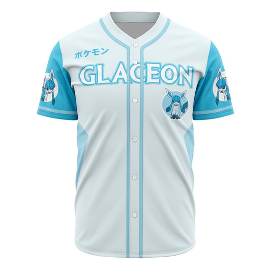 PKM Baseball Jersey PKM Ice Type Glaceon Graphic Jersey Shirt Blue Unisex