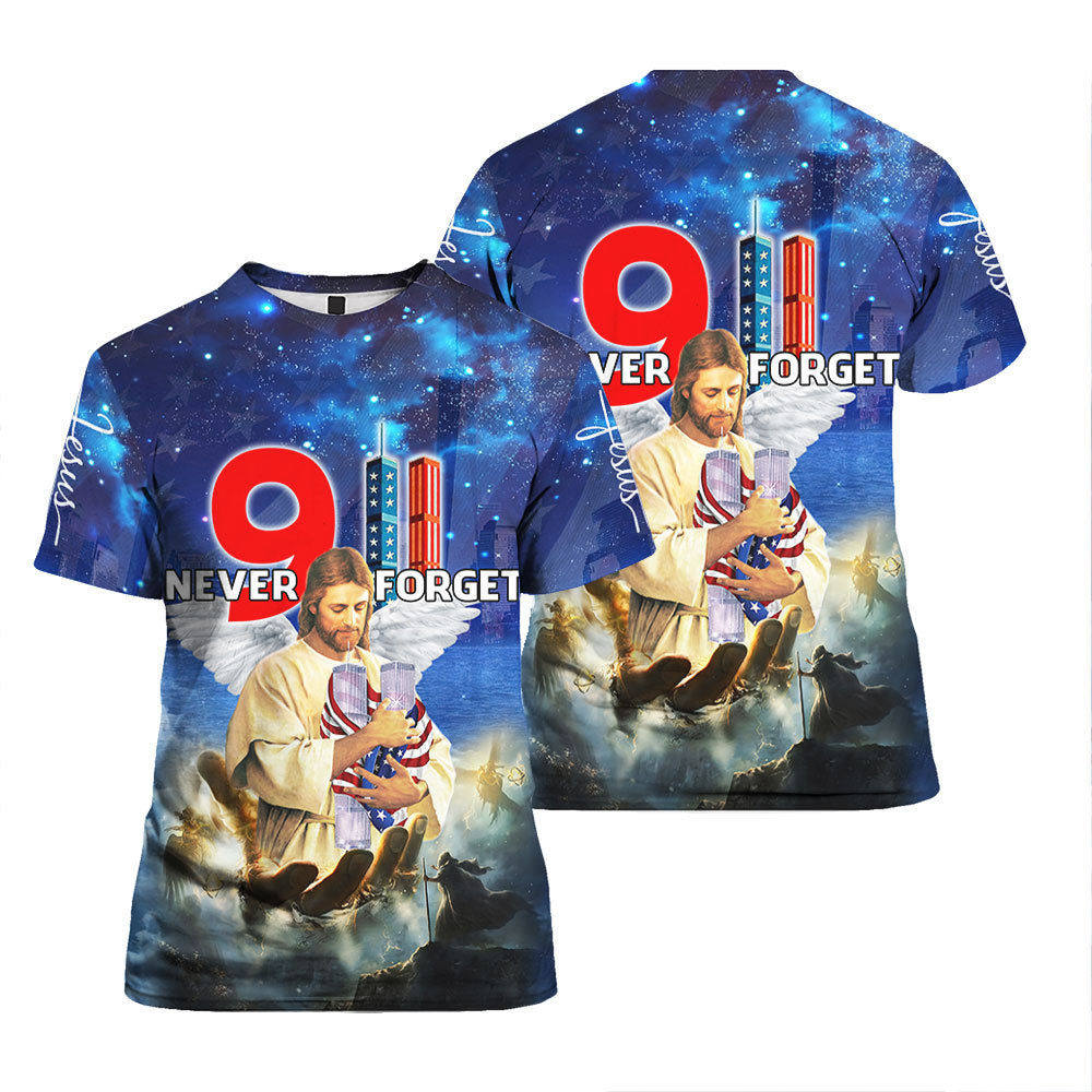 God Jesus Bless 911 Day Never Forget - 3D Tshirt