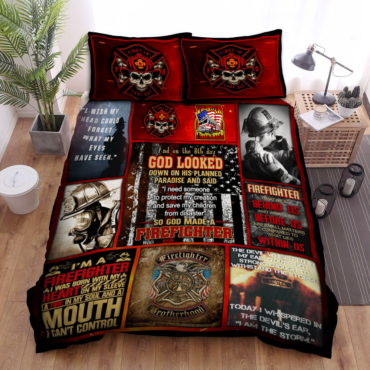 Firefighter Bedding Set Firefighters Behind Us Before Us Within Us Duvet Covers Black Red Unique Gift