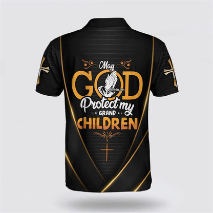 Jesus Polo Shirt God Protect My Grandchildren Polo Tees Black Orange