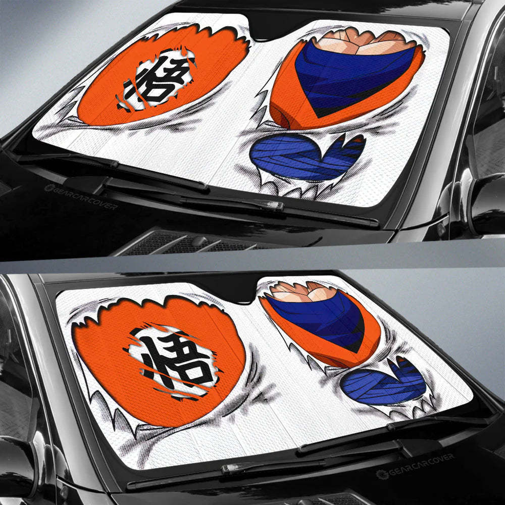 Dragon Ball Car Sun Shade Goku Uniform Suit Graphic Winshield Sun Shade White Orange