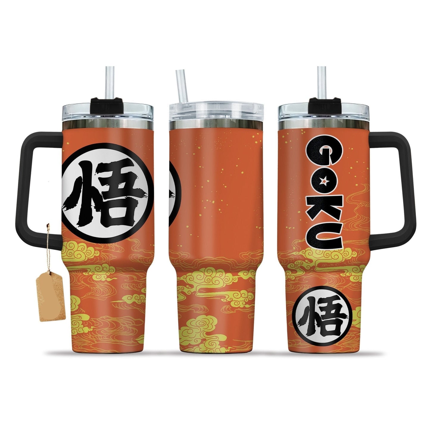 Dragon Ball 40 Oz Tumbler Goku Kanji Symbol Cloud Pattern Tumbler 40 Oz Orange