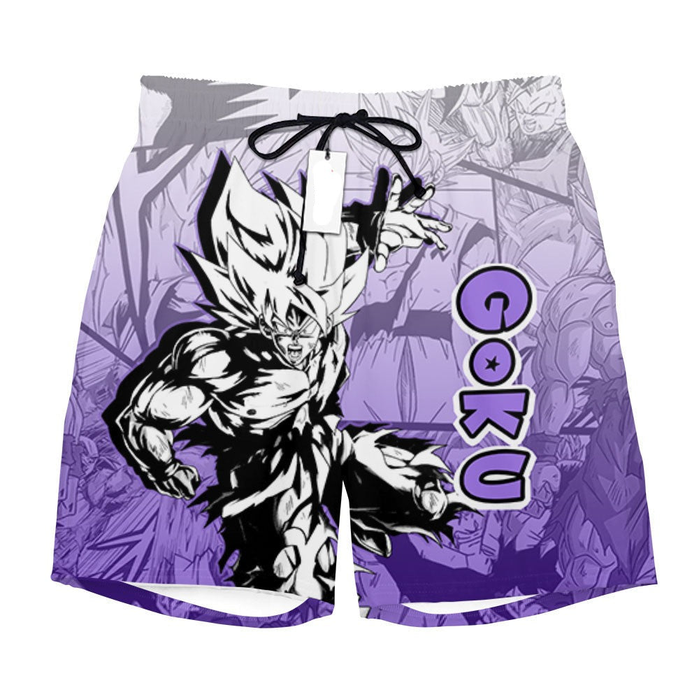 Dragon Ball Shorts Goku Ultra Instinct Manga Pattern Beach Shorts Purple