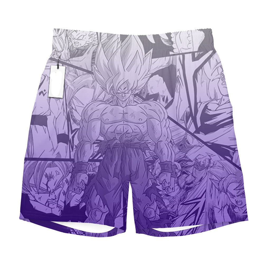 Dragon Ball Shorts Goku Ultra Instinct Manga Pattern Beach Shorts Purple